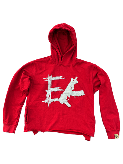 Cropped Distressed Applique Draco Hoodie - Red ( Enklaimed )