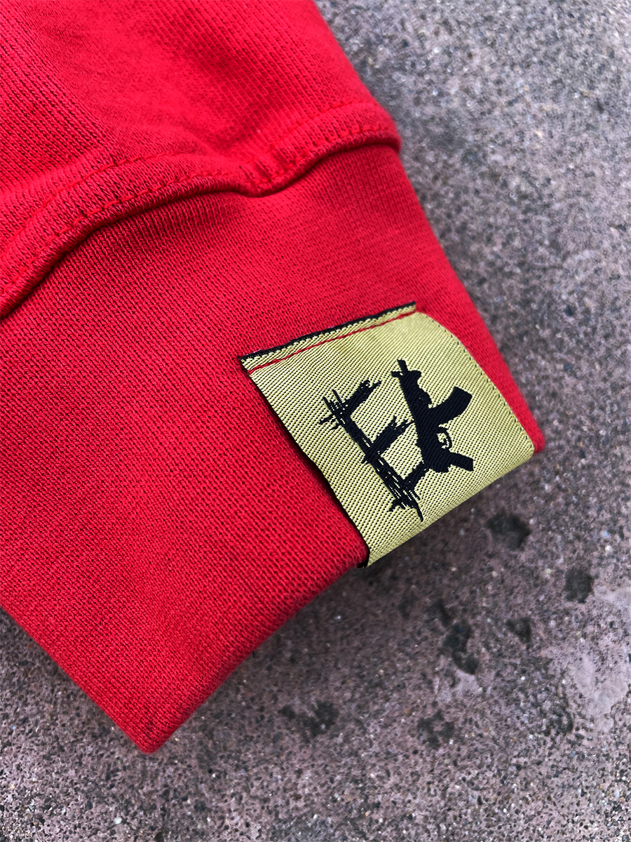 Cropped Distressed Applique Draco Hoodie - Red ( Enklaimed )