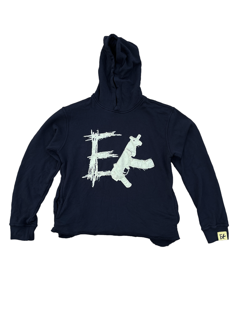 Cropped Distressed Applique Draco Hoodie - Black ( Enklaimed )