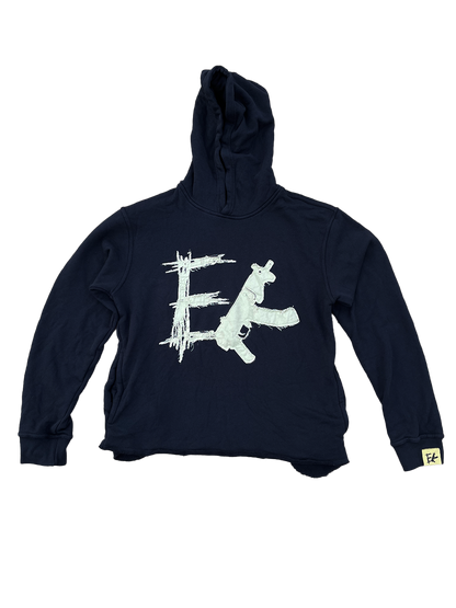 Cropped Distressed Applique Draco Hoodie - Black ( Enklaimed )